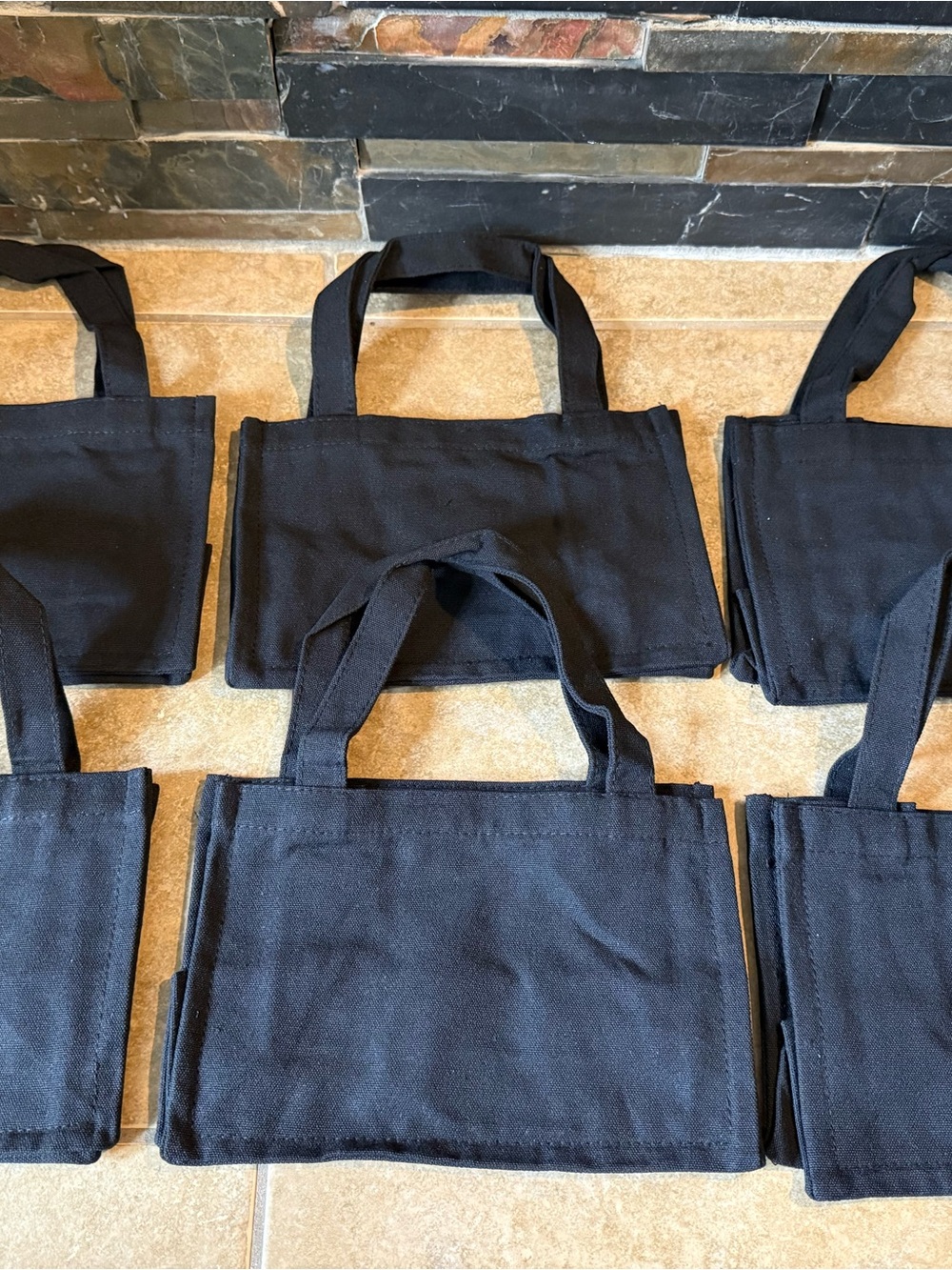 10”x 7"x6" Black Canvas Tote Bags Mini Gift Bag DIY Crafts 6-Pack FAST SHIPPING